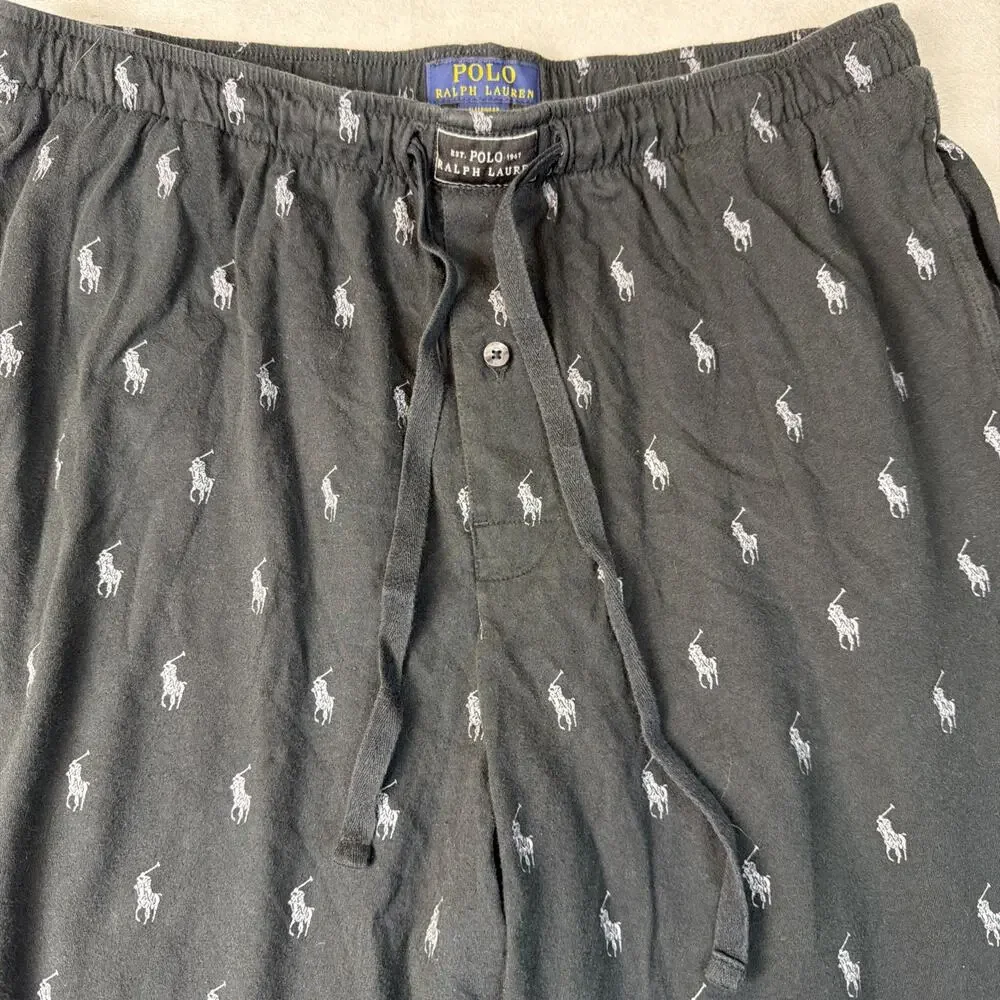Polo Ralph Lauren Black Pony Printed Cotton Pajama Pants‎ Mens Sz Large